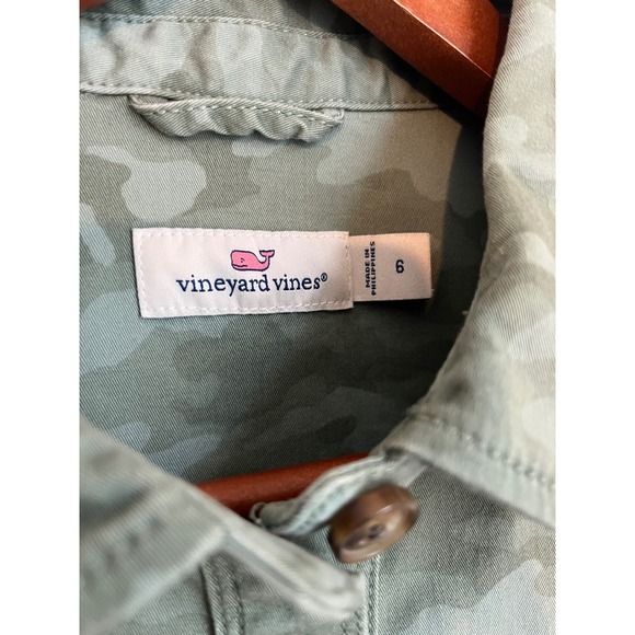 Vineyard Vines Margo Tonal Camo Shirt Dress Green Size 6 Short Sleeve Utility - Picture 3 of 7